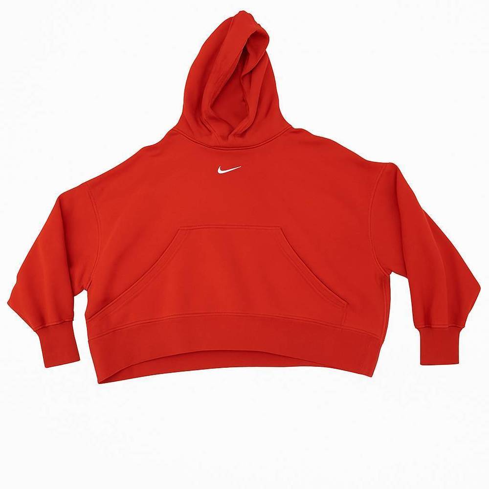 Nike Red Cropped Hoodie with White Swoosh Logo